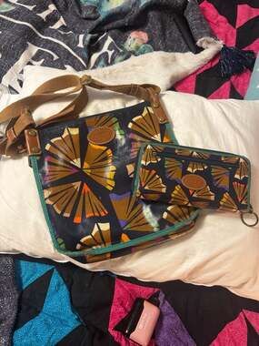 Fossil Coated Canvas Crossbody Bag and Matching Wallet Set